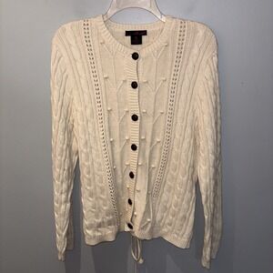 Willi‎ Smith Cable Knit Beige Button Up Cardigan Women's SzXL Cabincore Office